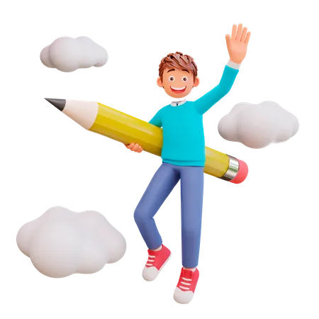 Cute boy with a pencil  3D Illustration