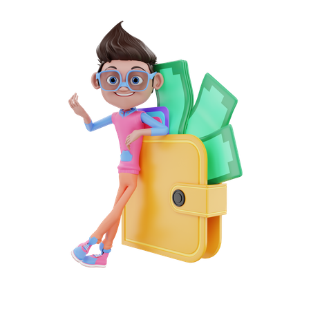 Cute Boy With Big Wallet  3D Icon