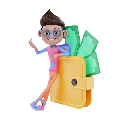 Cute Boy With Big Wallet  3D Illustration