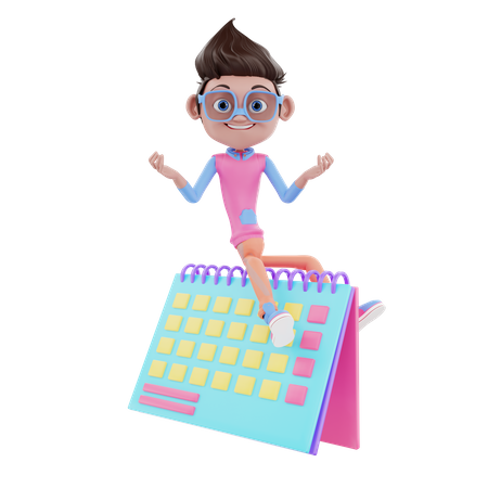 Cute Boy With Calender  3D Icon