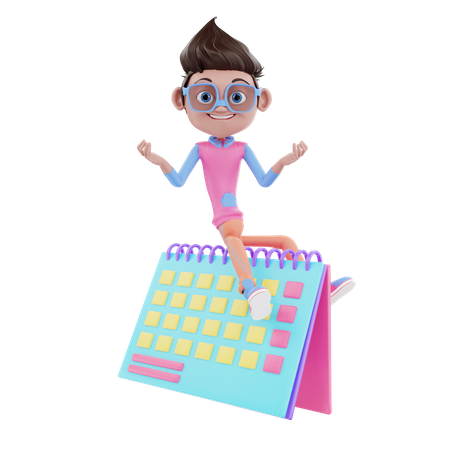 Cute Boy With Calender  3D Illustration