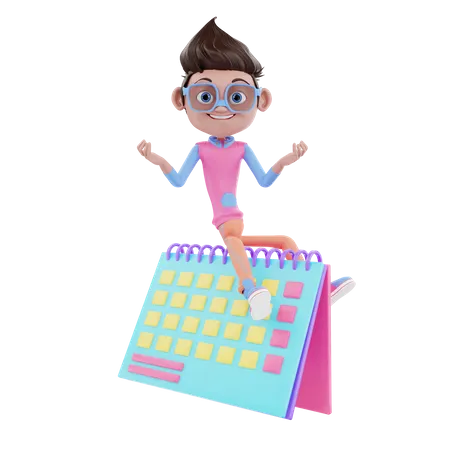 Cute Boy With Calender  3D Illustration