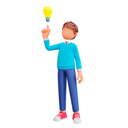 Cute boy with idea  3D Illustration