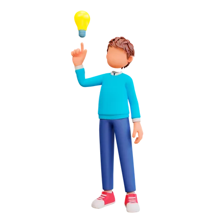 Cute boy with idea  3D Illustration