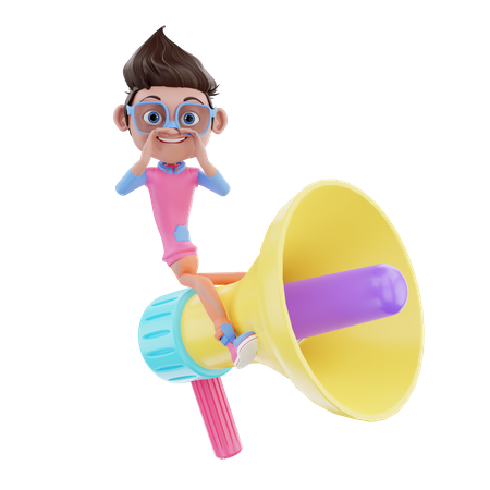 Cute Boy With Megaphone  3D Icon