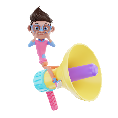 Cute Boy With Megaphone  3D Illustration