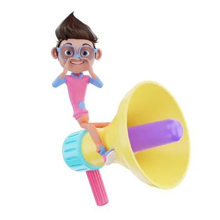 Cute Boy With Megaphone  3D Illustration