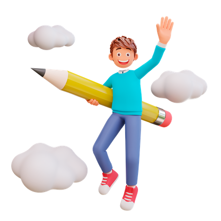 Cute boy with pencil  3D Illustration