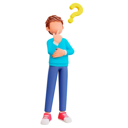 Cute boy with question mark 3D Illustration