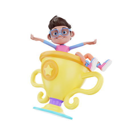 Cute Boy With Trophy  3D Illustration