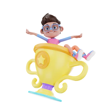 Cute Boy With Trophy 3D Illustration