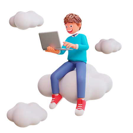 Cute Boy Working On Laptop  3D Illustration