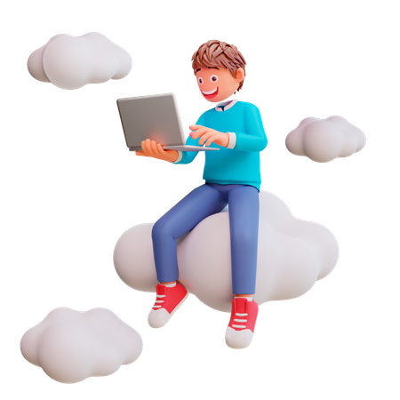 Cute Boy Working On Laptop 3D Illustration
