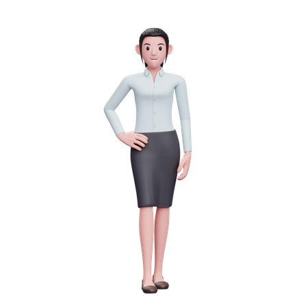 Cute Business Woman Standing with Legs Crossed 3D Illustration