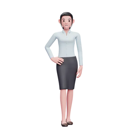 Cute Business Woman Standing with Legs Crossed 3D Illustration