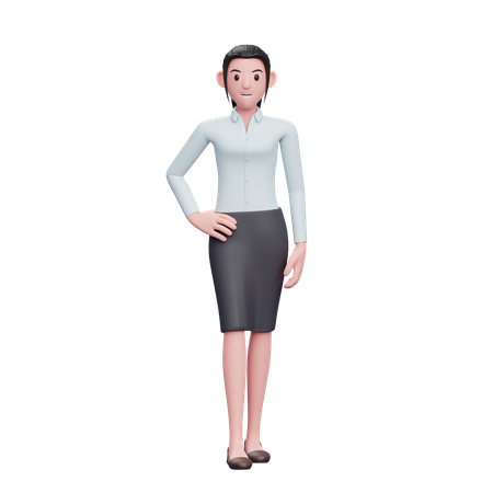 Cute Business Woman Standing with Legs Crossed  3D Icon