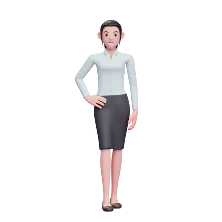 Cute Business Woman Standing with Legs Crossed  3D Illustration