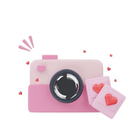 Cute Camera With Hearts  3D Icon