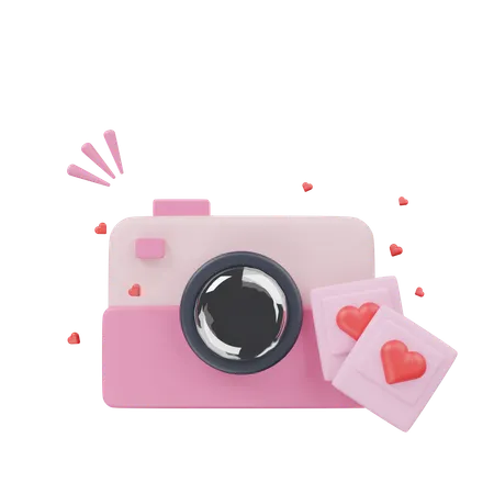 Cute Camera With Hearts  3D Icon