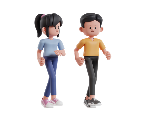 Cute Cartoon Characters Jogging Together  3D Illustration