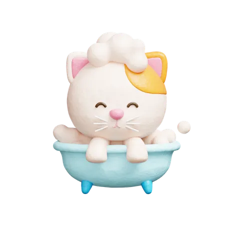 Cute Cat bathing in bathtub  3D Icon