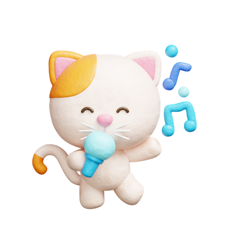 Cute cat dancing and singing in microphone  3D Icon