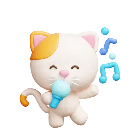 Cute cat dancing and singing in microphone  3D Icon