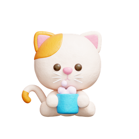 コーヒーを飲むかわいい猫  3D Icon