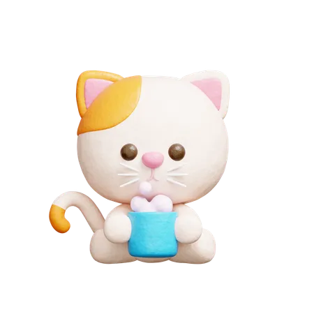 Cute Cat drinking coffee  3D Icon