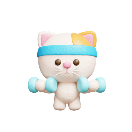 Cute cat exercising using dumbbells  3D Icon