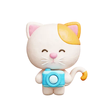 Cute Cat holding camera  3D Icon