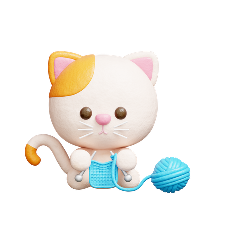 かわいい猫の編み物  3D Icon