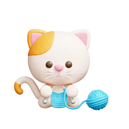 かわいい猫の編み物  3D Icon