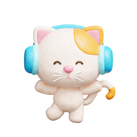 Cute cat listening to music with headphones  3D Icon