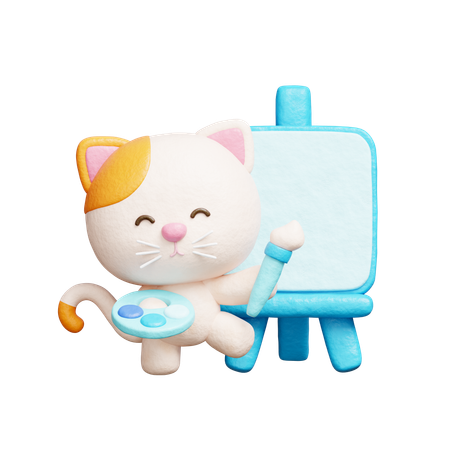 キャンバスに描かれたかわいい猫の絵  3D Icon