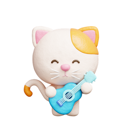 Cute cat playing guitar  3D Icon