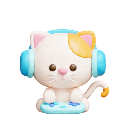 ビデオゲームをするかわいい猫  3D Icon