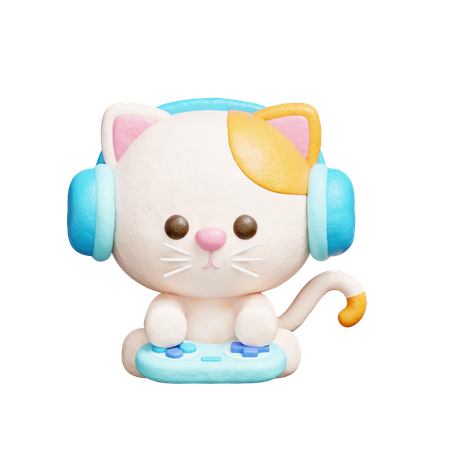 Cute cat playing video game  3D Icon