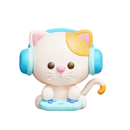 Cute cat playing video game  3D Icon