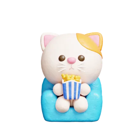 Cute cat watching movie  3D Icon