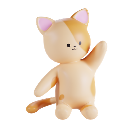 Cute Cat Waving Hand  3D Illustration