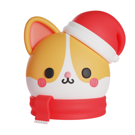 Cute cat wearing christmas hat and scarf  3D Icon