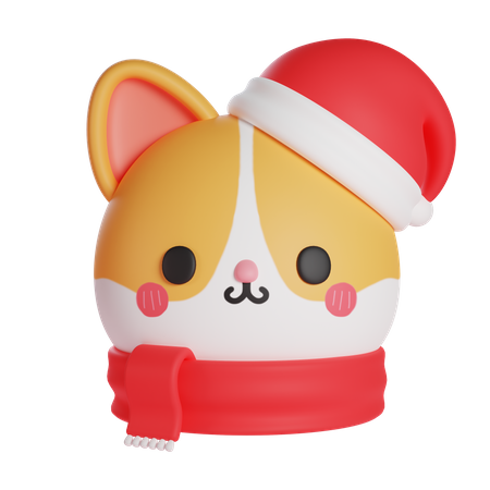 Cute cat wearing christmas hat and scarf 3D Icon