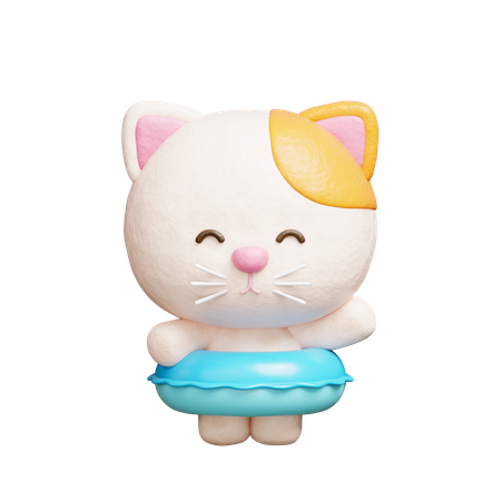 水泳リングを持ったかわいい猫  3D Icon