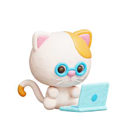 Cute cat working on laptop  3D Icon