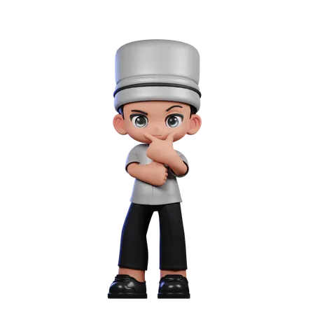 Cute Chef Doing Curious pose  3D Illustration