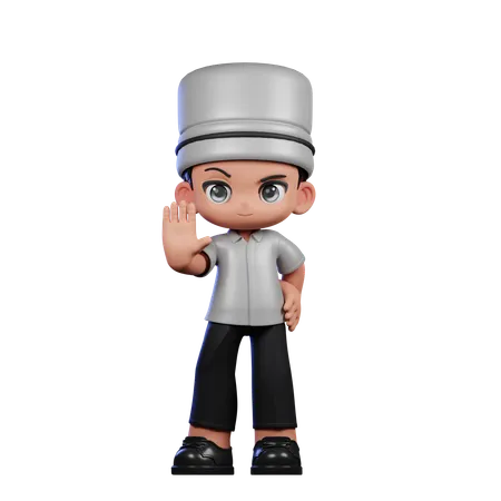 Cute Chef Doing Stop Sign  3D Illustration