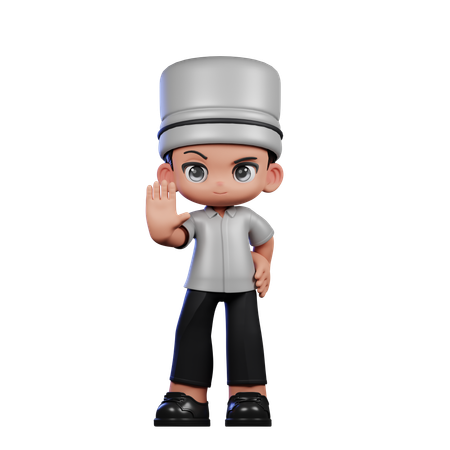 Cute Chef Doing Stop Sign  3D Icon