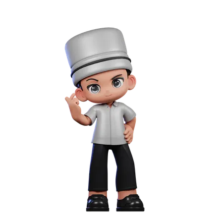 Cute Chef Giving Love Sign  3D Illustration