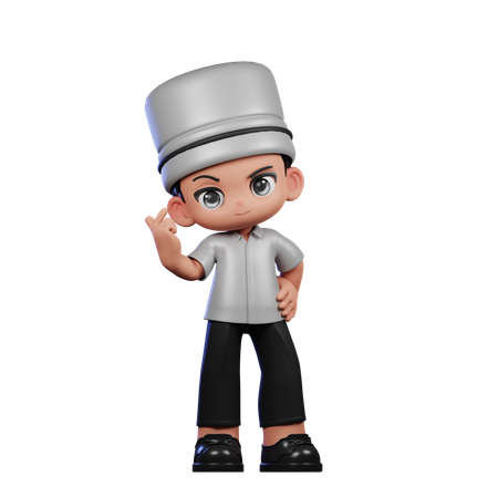 Cute Chef Giving Love Sign  3D Icon